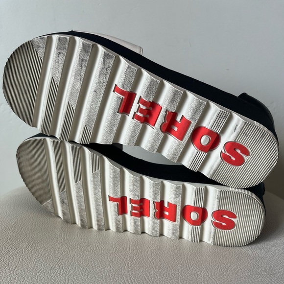 Sorel Cameron Black Leather Flatform Ankle Strap Wedge Sandal Size 9.5 - Picture 11 of 11